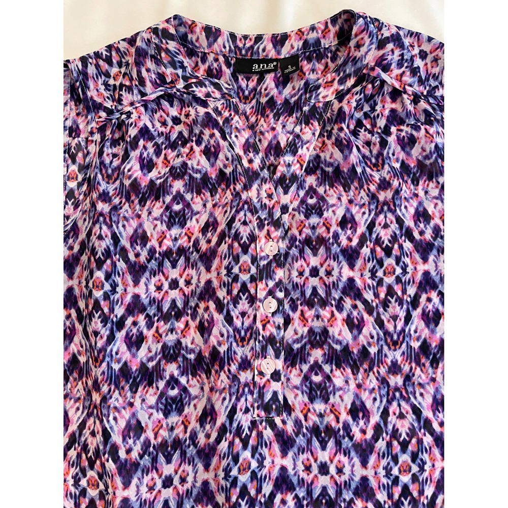 ana A New Approach Purple Pink Ikat Sleeveless V-Neck Blouse Small - Picture 8 of 8